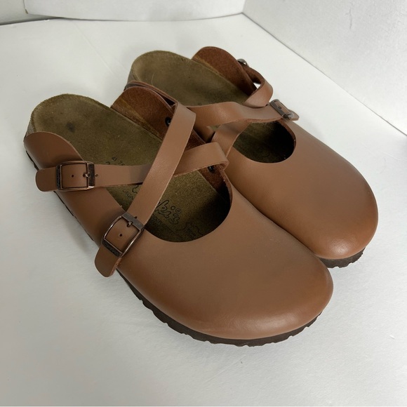 Birkenstock Birks Birkis Brown Leather Clog Slip On Shoe Mary Jane 41 - Picture 2 of 9